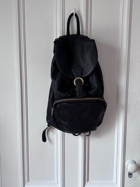 The Original Leather Line Vintage Black All Leather Backpack with Brass Buckles